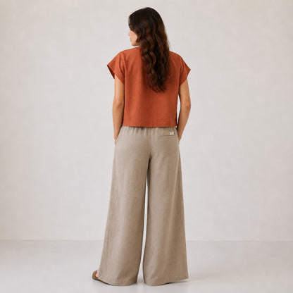 Linen Wide-Leg Pant for Women- Taupe