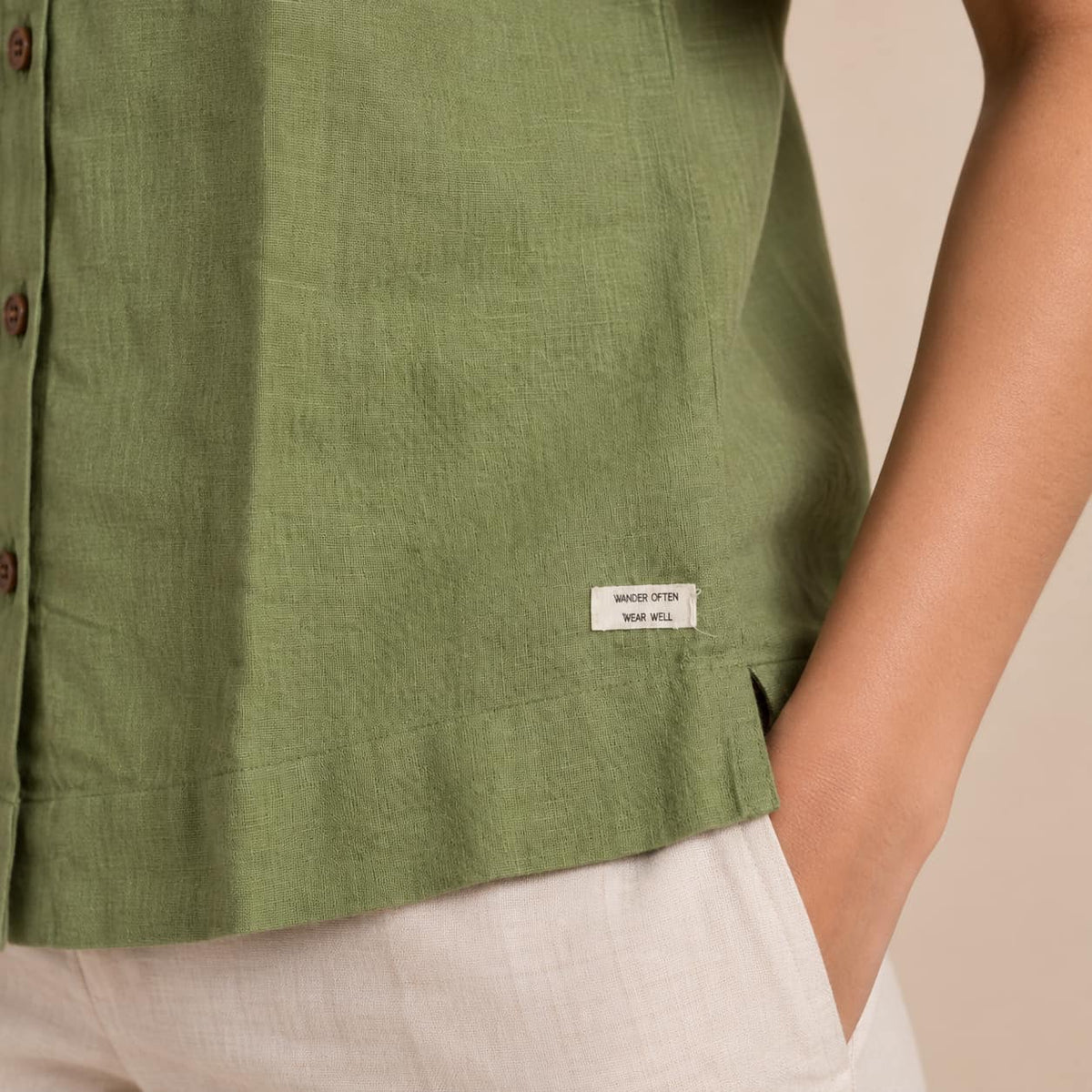 100% Pure Linen Open Collar Half Sleeve Shirt for Women - Lime Green