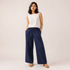 100% Pure Linen Wide-Leg Pant for Women - Navy
