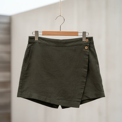 Skorts for Women - Rimore X Sara- 100% Premium Linen - Olive