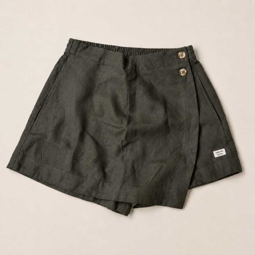Linen Skorts for Women with Pockets- Olive
