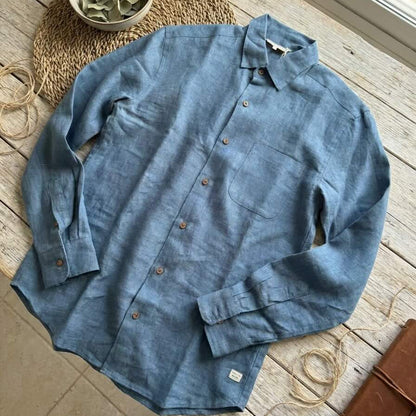 Linen Regular Collar Shirt for Men- Dusty Blue