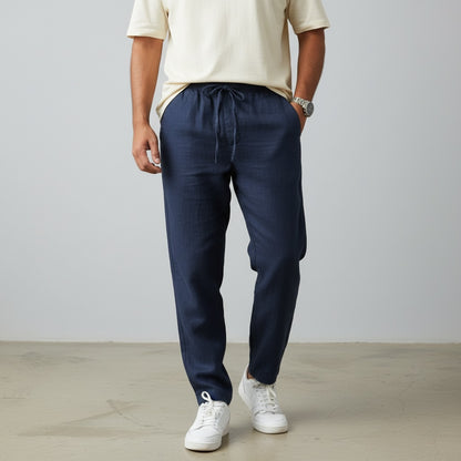 Relaxed fit pants- 100% Premium Linen - Men - Navy