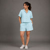 Linen Shorts Co-ord Set for Women-Sky Blue