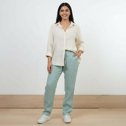 Relaxed fit Pants- 100% Premium Linen - Women - Sage