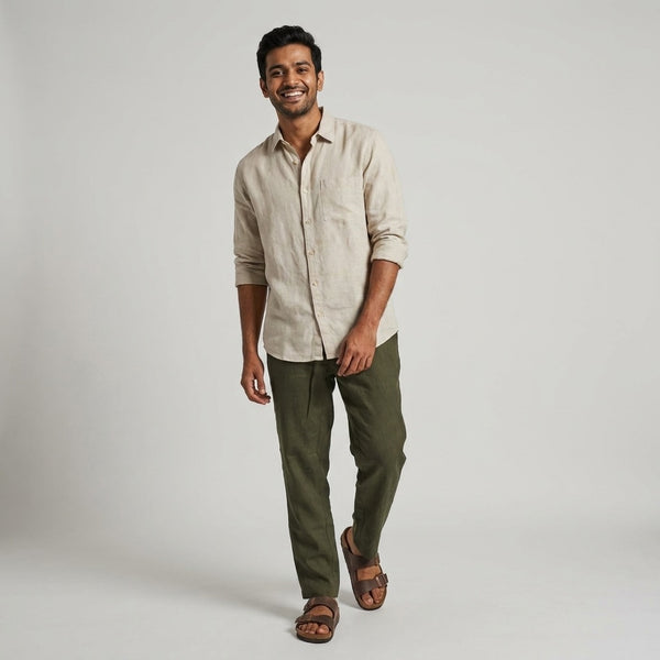 Linen Chinos for Men- Olive