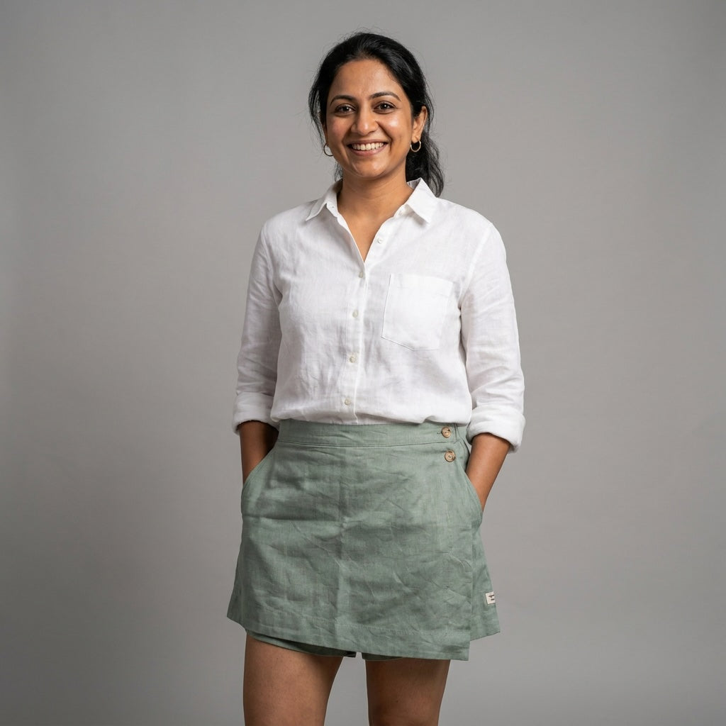 Linen Skorts for Women with pockets- Sage