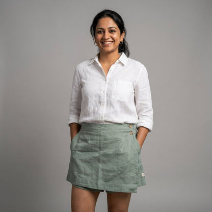 Linen Skorts for Women with pockets- Sage