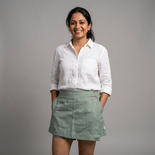 Linen Skorts for Women with pockets- Sage