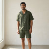 Linen Resort Collar Shirt & Shorts Set for Men- Olive