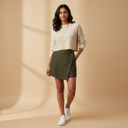 Skorts for Women - Rimore X Sara- 100% Premium Linen - Olive