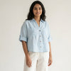 Oversized Boxy Crop Linen Shirt for Women- Sky Blue