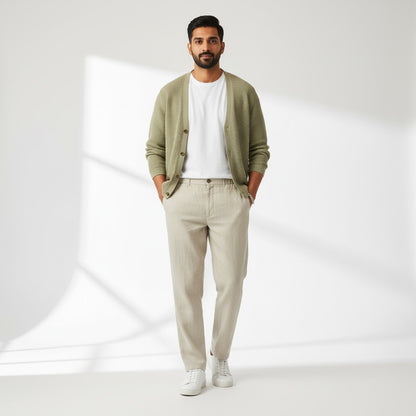 Office Chinos for Men - 100% Premium Linen - Beige