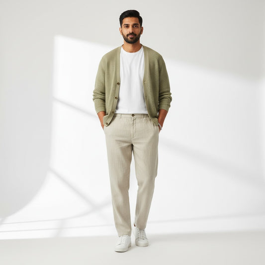 Office Chinos for Men - 100% Premium Linen - Beige