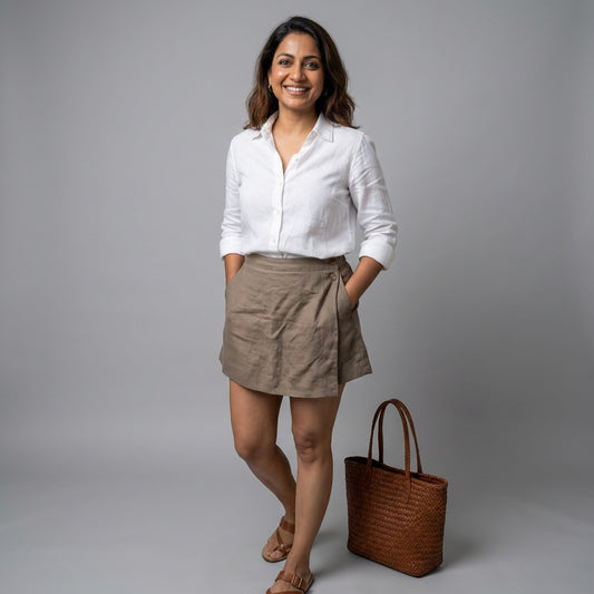 Linen Skorts for Women with Pockets- Taupe