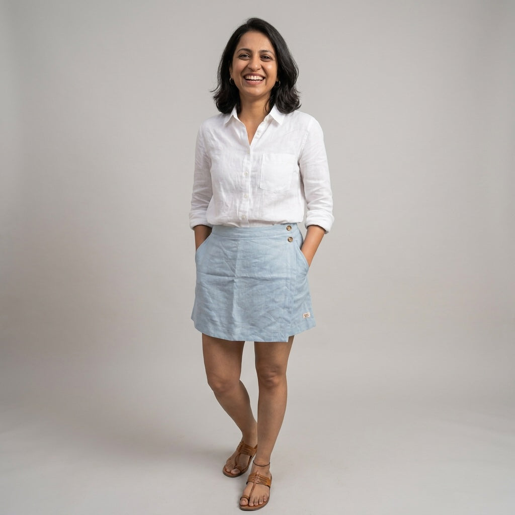 Linen Skorts for Women with Pockets- Sky Blue