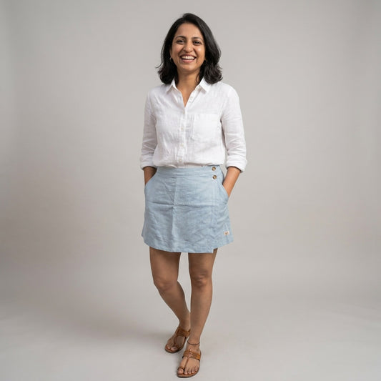 Linen Skorts for Women with Pockets- Sky Blue