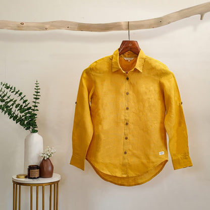 Linen Full-Sleeve Regular Shirt for Women- Mustard
