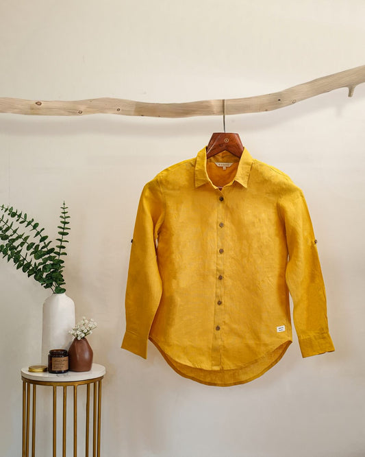 Linen Full-Sleeve Regular Shirt for Women- Mustard