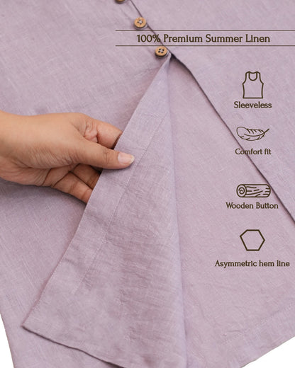 100% Pure Linen Asymmetrical Top for Women - Lavendar