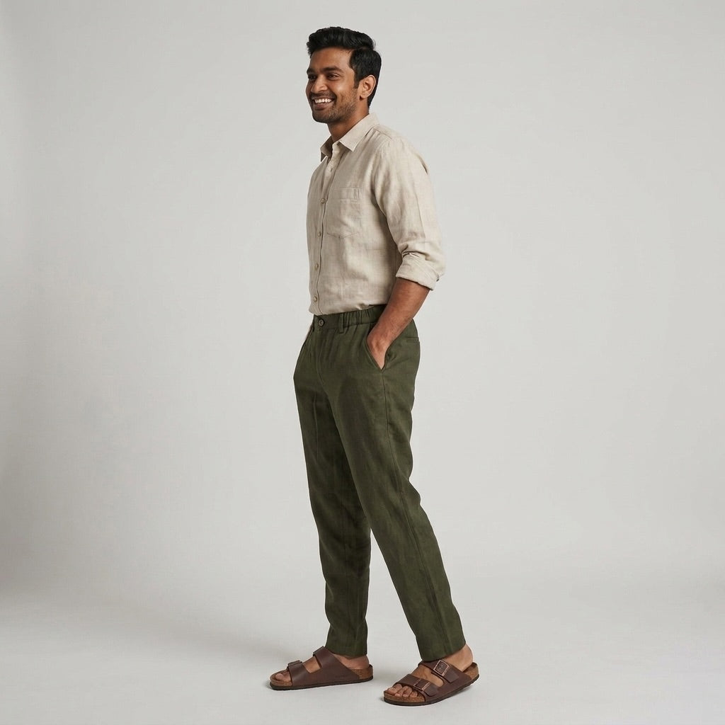 Linen Chinos for Men- Olive