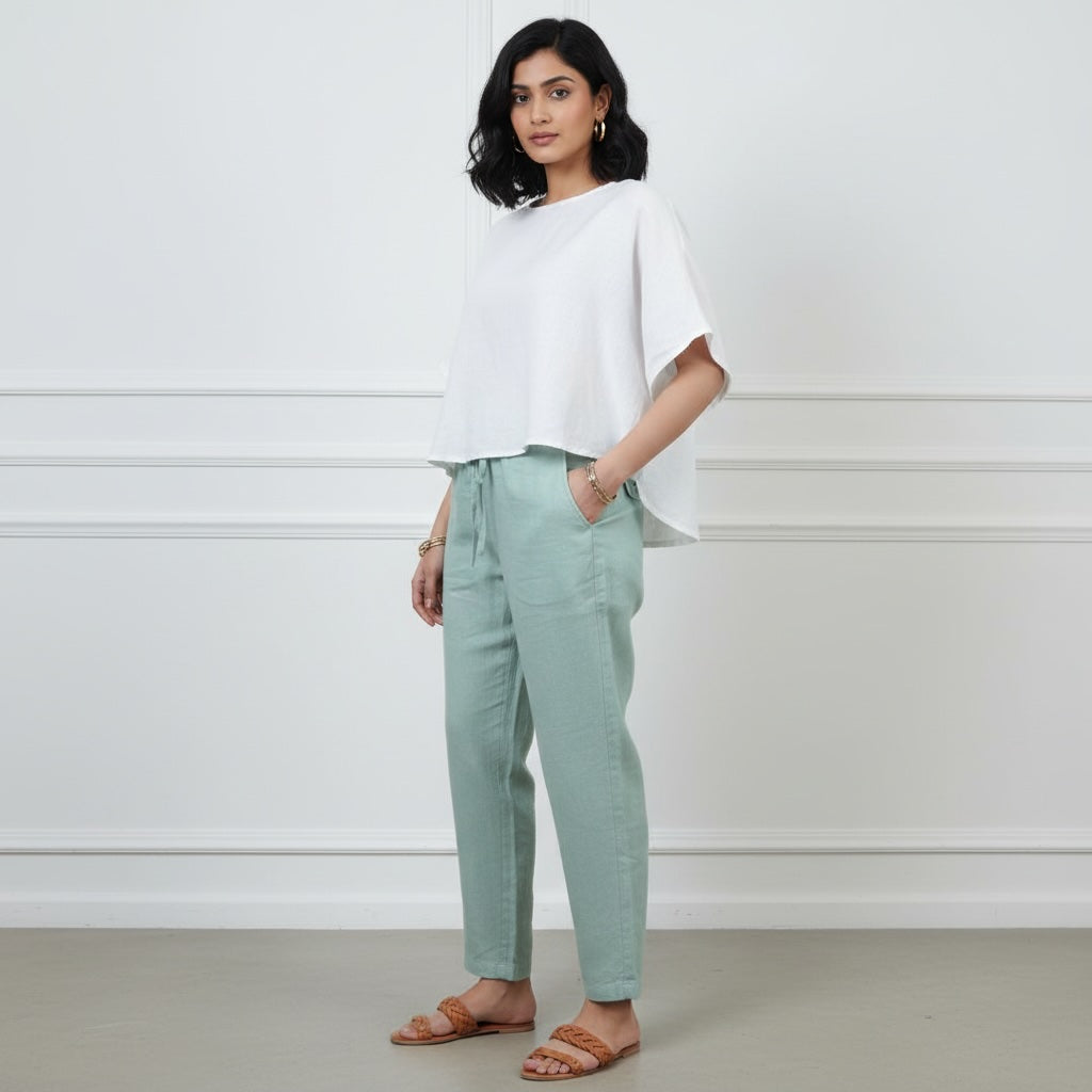 Relaxed fit Pants- 100% Premium Linen - Women - Sage