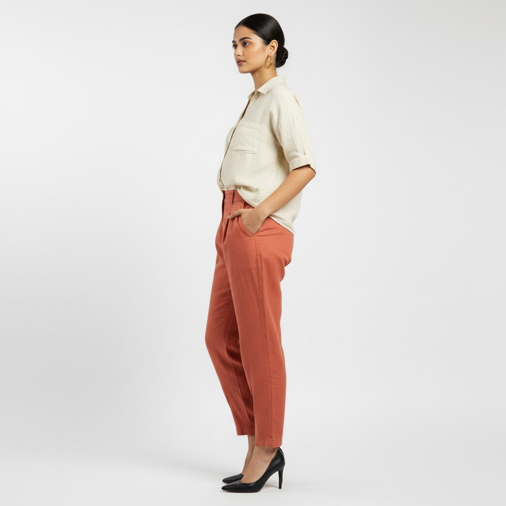 Office Carrot Pant - 100% Premium Linen - Women - Rust
