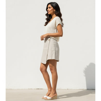 Skorts for Women - Rimore X Sara- 100% Premium Linen - Beige