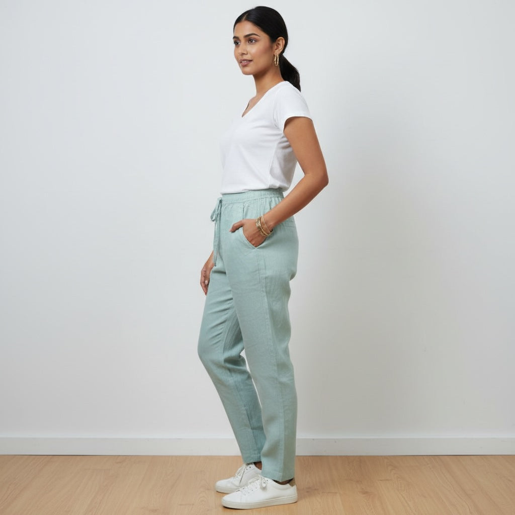 Relaxed fit Pants- 100% Premium Linen - Women - Sage
