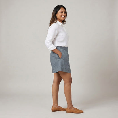 100% Pure Linen Skorts for Women with Pockets - Grey