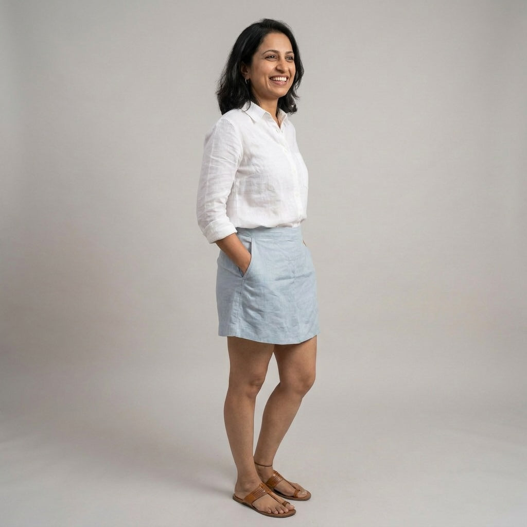 Linen Skorts for Women with Pockets- Sky Blue