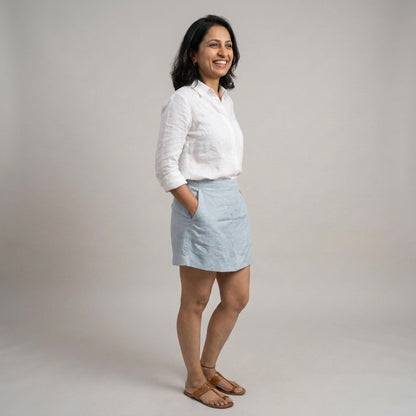 Linen Skorts for Women with Pockets- Sky Blue