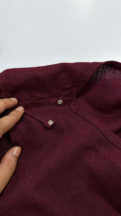 100% Pure Linen Boat Neck Top for Women - Maroon