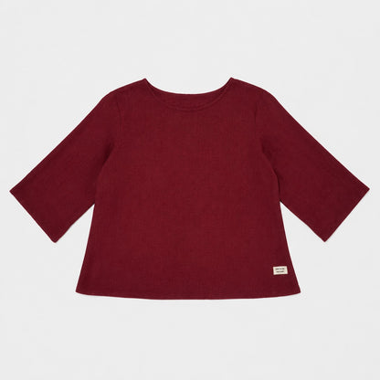 100% Pure Linen Boat Neck Top for Women - Maroon