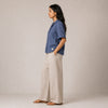 Open Collar Half Sleeve Linen Shirt - Women - Midnight Blue