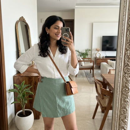 Skorts for Women - Rimore X Sara- 100% Premium Linen - Sage