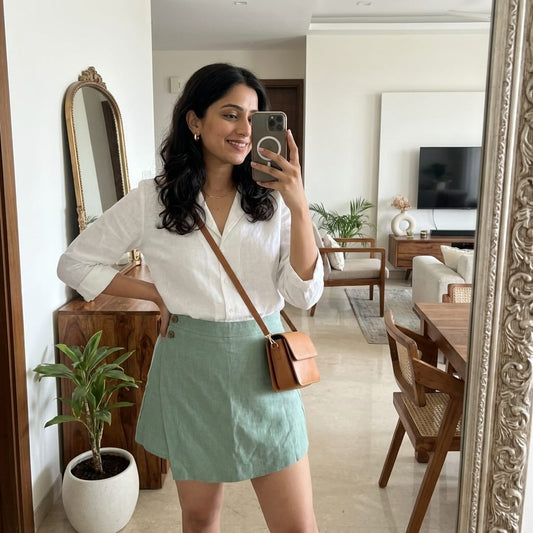 Skorts for Women - Rimore X Sara- 100% Premium Linen - Sage