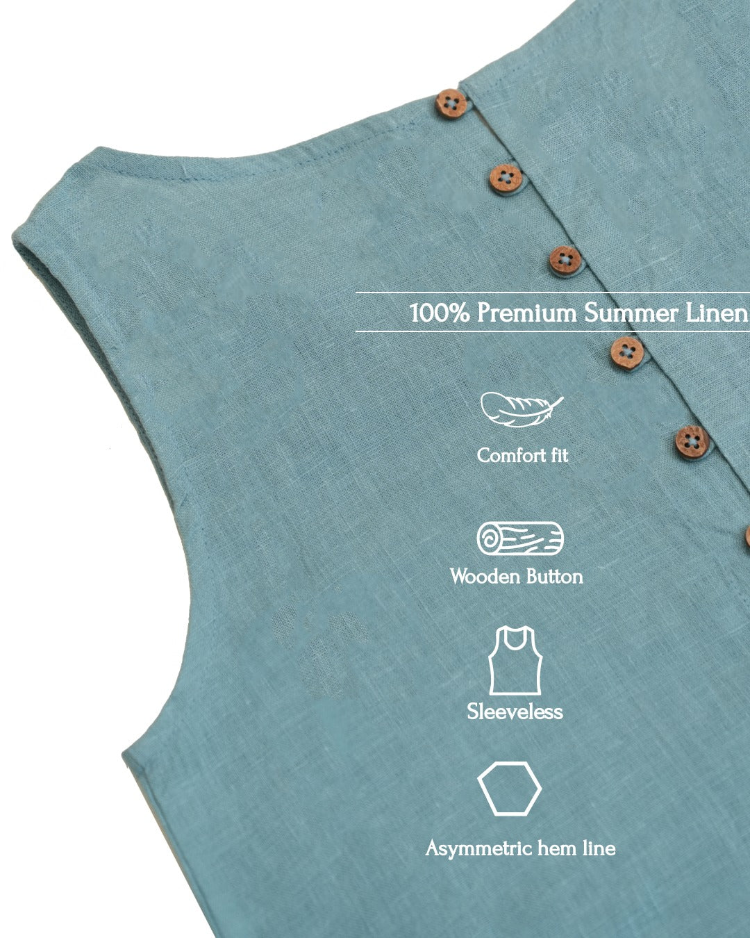 100% Pure Linen Asymmetrical Top for Women - Muted Sage
