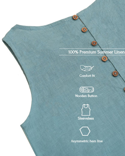 100% Pure Linen Asymmetrical Top for Women - Muted Sage