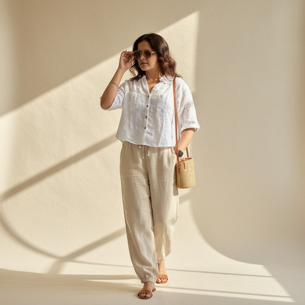 Oversize Boxy Crop Shirt - Women- 100% Premium Linen - White