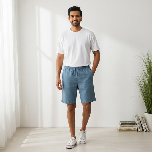 Classic Shorts- 100% Premium Linen - Men's Shorts - Aqua Blue