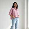 Oversized Boxy Crop Linen Shirt for Women- Rose