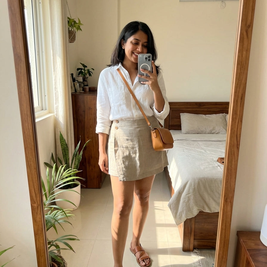 Linen Skorts for Women (Rimore X Sara)- Beige