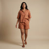 Linen Shorts Co-ord Set for Women-Rust
