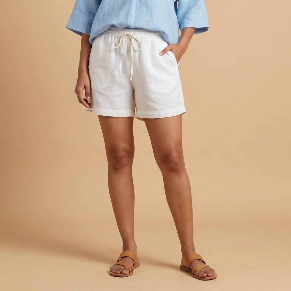 Linen Shorts for Women- White