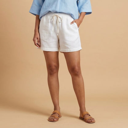 Linen Shorts for Women- White
