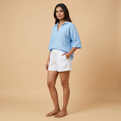 Linen Shorts for Women- White
