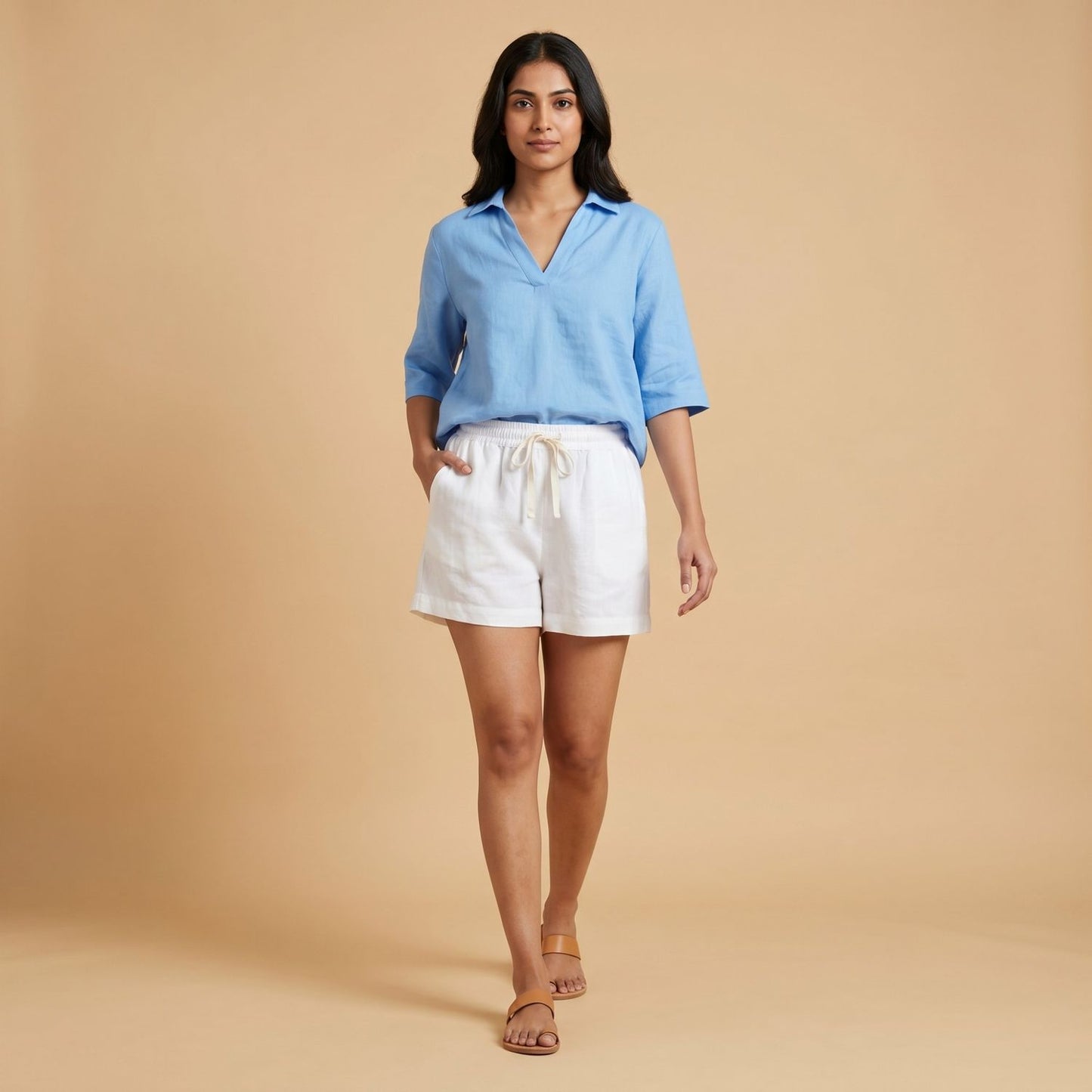 Linen Shorts for Women- White