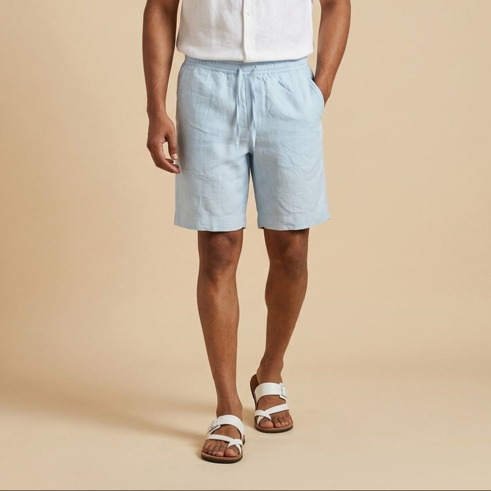 Linen Classic Shorts for Men- Cool Blue