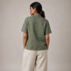 Open Collar Half Sleeve Linen Shirt - Women - Sage